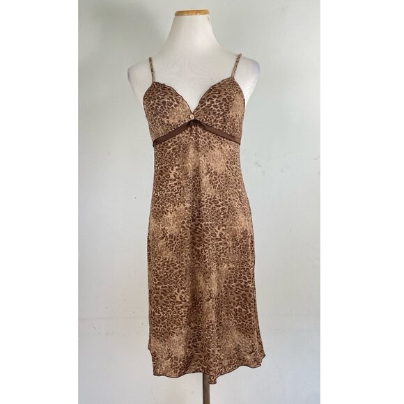 Intimissimi Slip Nightgown Size Large Brown Leopard Print Stretch Dress - Picture 1 of 5